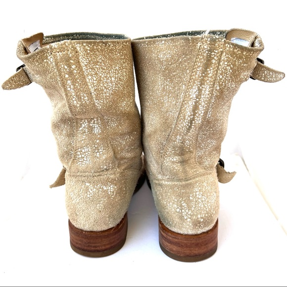 Distressed Frye Engineer Combat Boots Buckle Strap Calf Height Size 10 Cream Tan - Picture 5 of 12